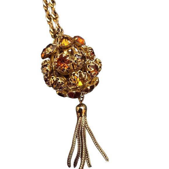 Fun Blingy Shades Of Citrine Rhinestone Ball And Tassel Necklace (A8698) - Picture 2 of 8
